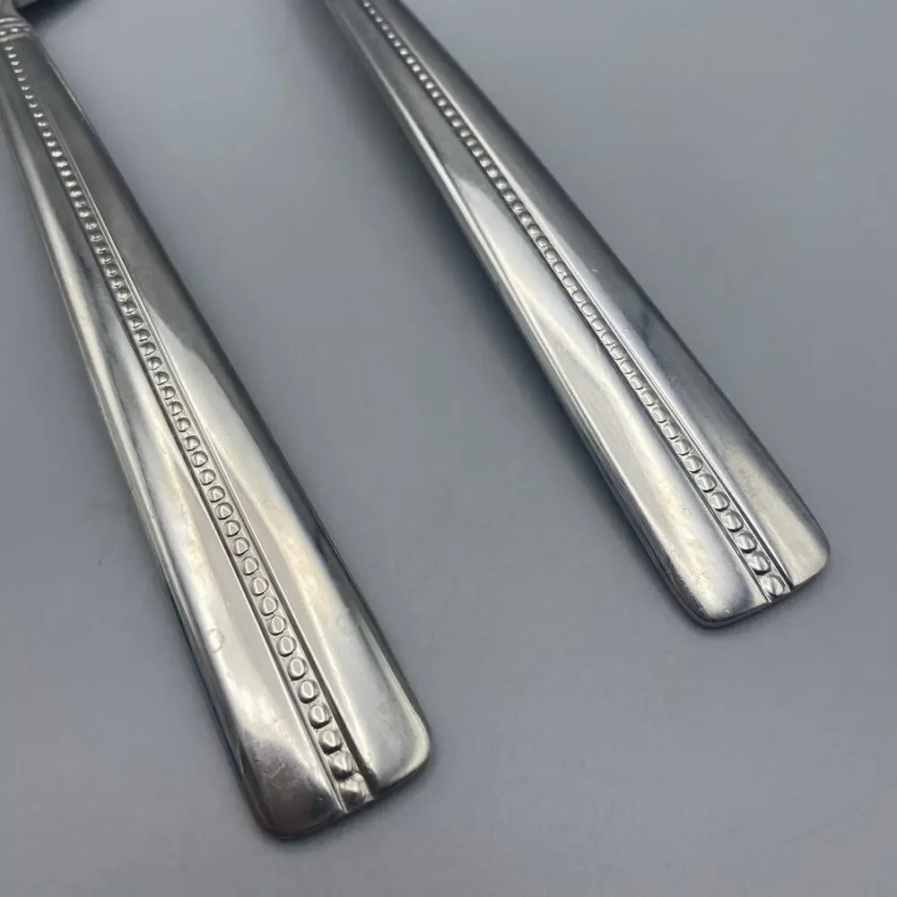 Nicole‎ Miller GREEN TEA Serving Fork Spoon 2pcs Beaded Stainless Flatware